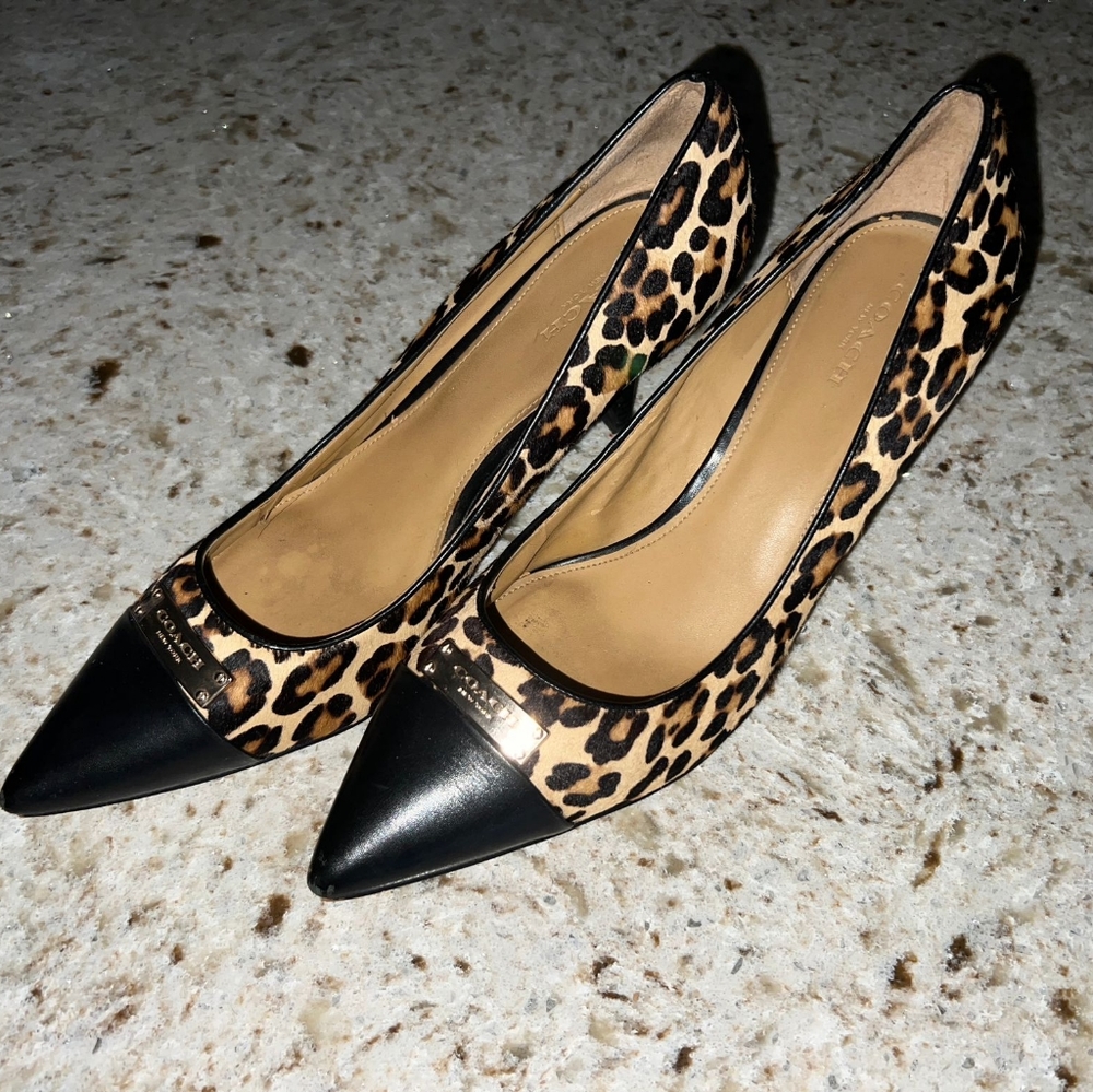 Women's Coach Zan Pointed Toe Animal Leopard Print Haircalf, Size 9.5